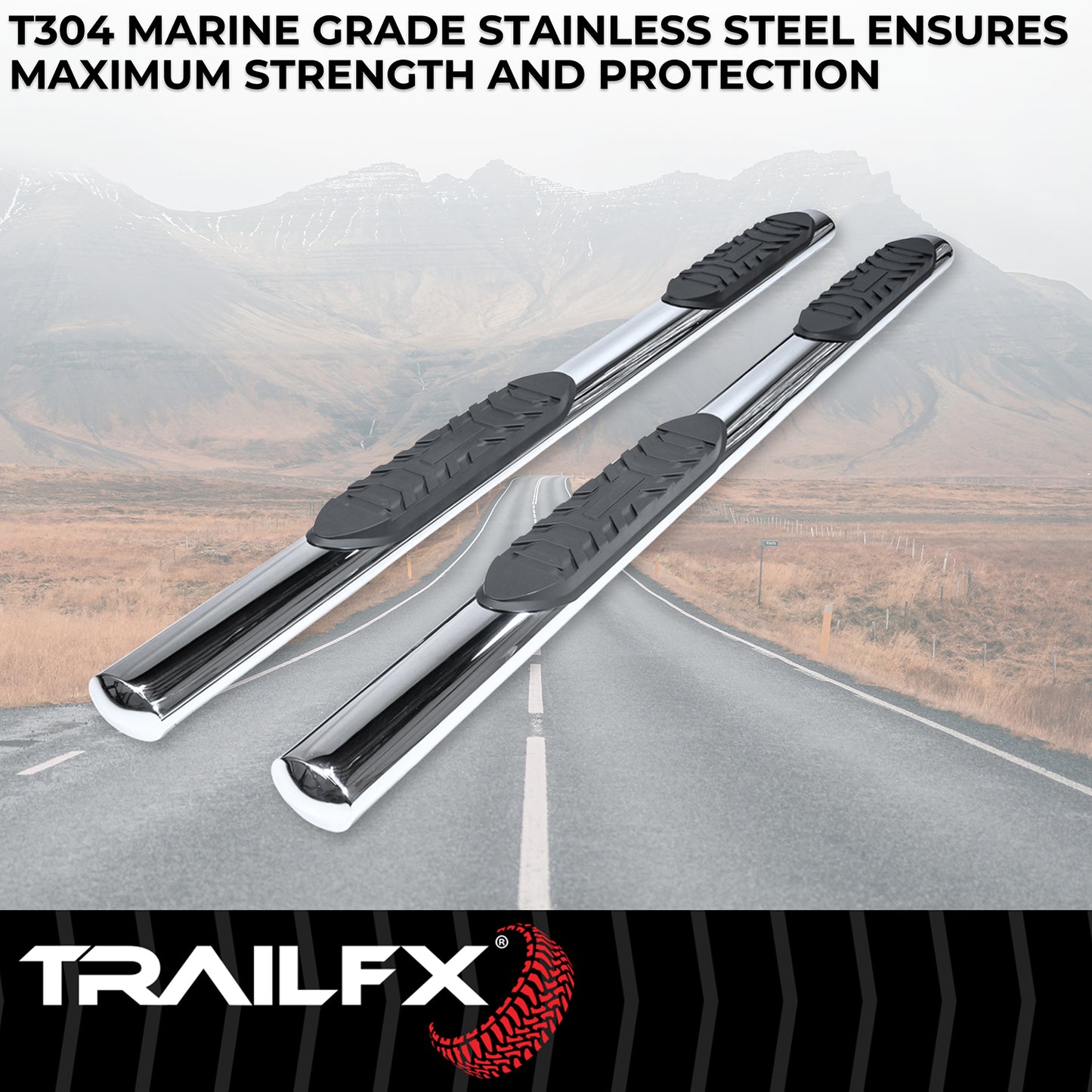 TrailFX 4" Oval Straight Step Nerf Bars W/ Step Pads Polished Stainless Steel For Ram Ram 1500/Ram 2500 - 2920212021