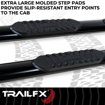 TrailFX 4" Oval Straight Step Nerf Bars W/ Step Pads Black For Toyota Tacoma - 2950522053