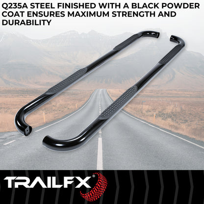 TrailFX 3" Round Bent Step Nerf Bars W/ Step Pads Black For Nissan/Suzuki - A0005B
