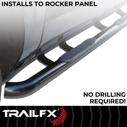TrailFX 3" Round Bent Step Nerf Bars W/ Step Pads Black For Chevrolet/GMC - A0029B