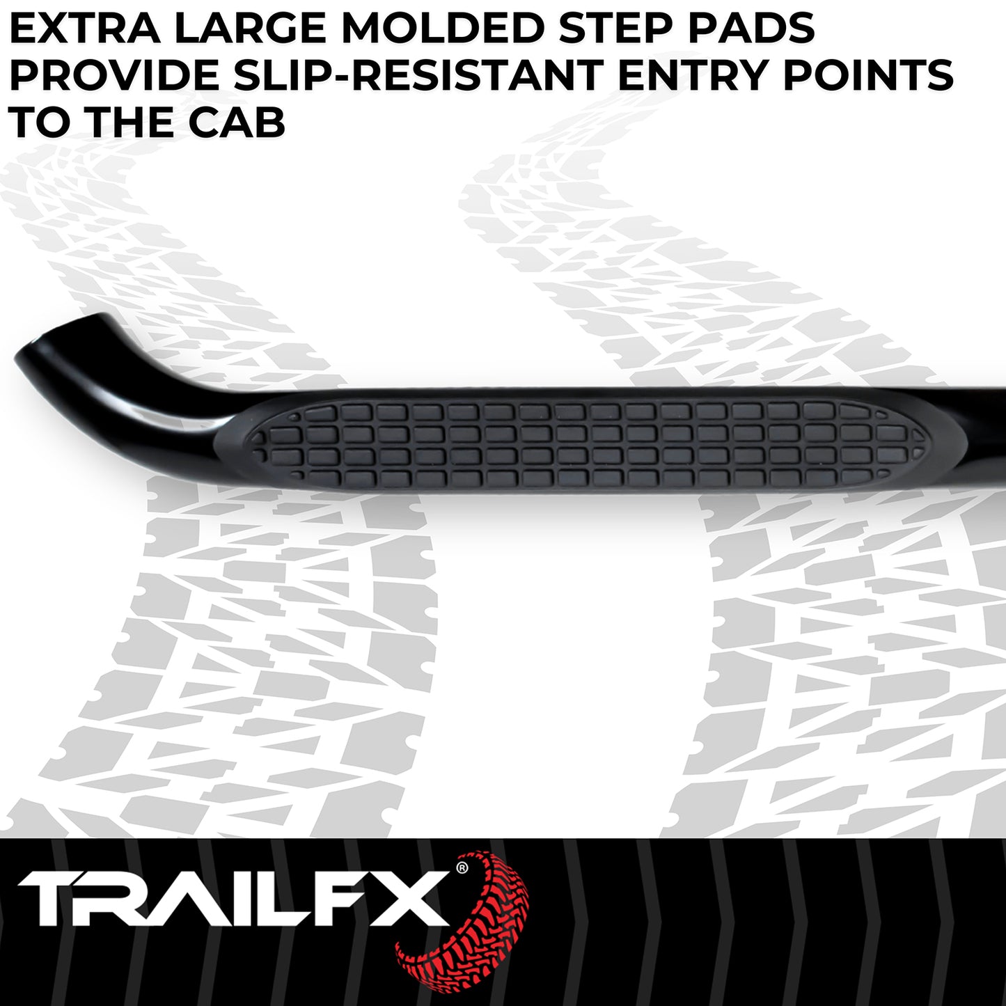 TrailFX 3" Round Bent Step Nerf Bars W/ Step Pads Black For Chevrolet/GMC - A0031B