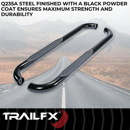 TrailFX 3" Round Bent Step Nerf Bars W/ Step Pads Black For Chevrolet/GMC - A0032B