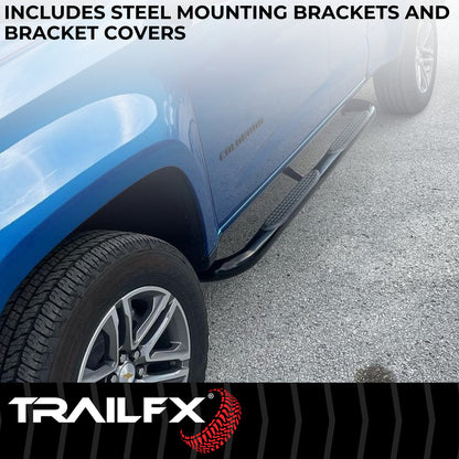TrailFX 3" Round Bent Step Nerf Bars W/ Step Pads Black For Chevrolet/GMC - A0032B