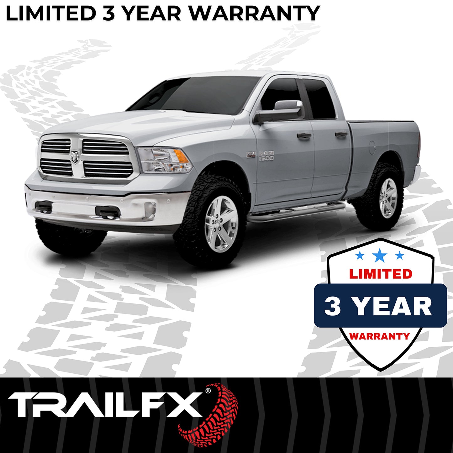 TrailFX 3" Round Bent Step Nerf Bars W/ Step Pads Black For Chevrolet/GMC - A0032B