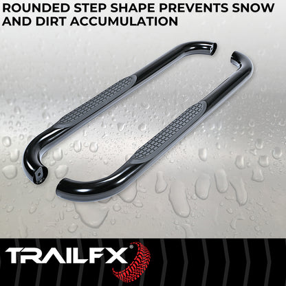 TrailFX 3" Round Bent Step Nerf Bars W/ Step Pads Black For Dodge/Ram - A0046B