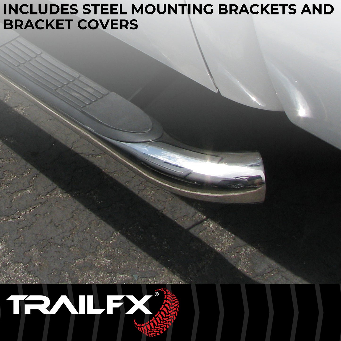 TrailFX 3" Round Bent Step Nerf Bars W/ Step Pads Polished Stainless Steel For Ram 1500/1500 Classic - A0048S
