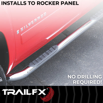 TrailFX 3" Round Bent Step Nerf Bars W/ Step Pads Polished Stainless Steel For Ram 1500/1500 Classic - A0048S