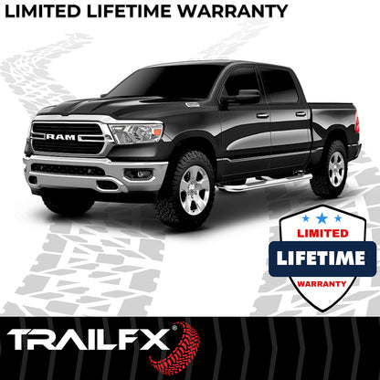 TrailFX 3" Round Bent Step Nerf Bars W/ Step Pads Polished Stainless Steel For Ram 1500/1500 Classic - A0048S
