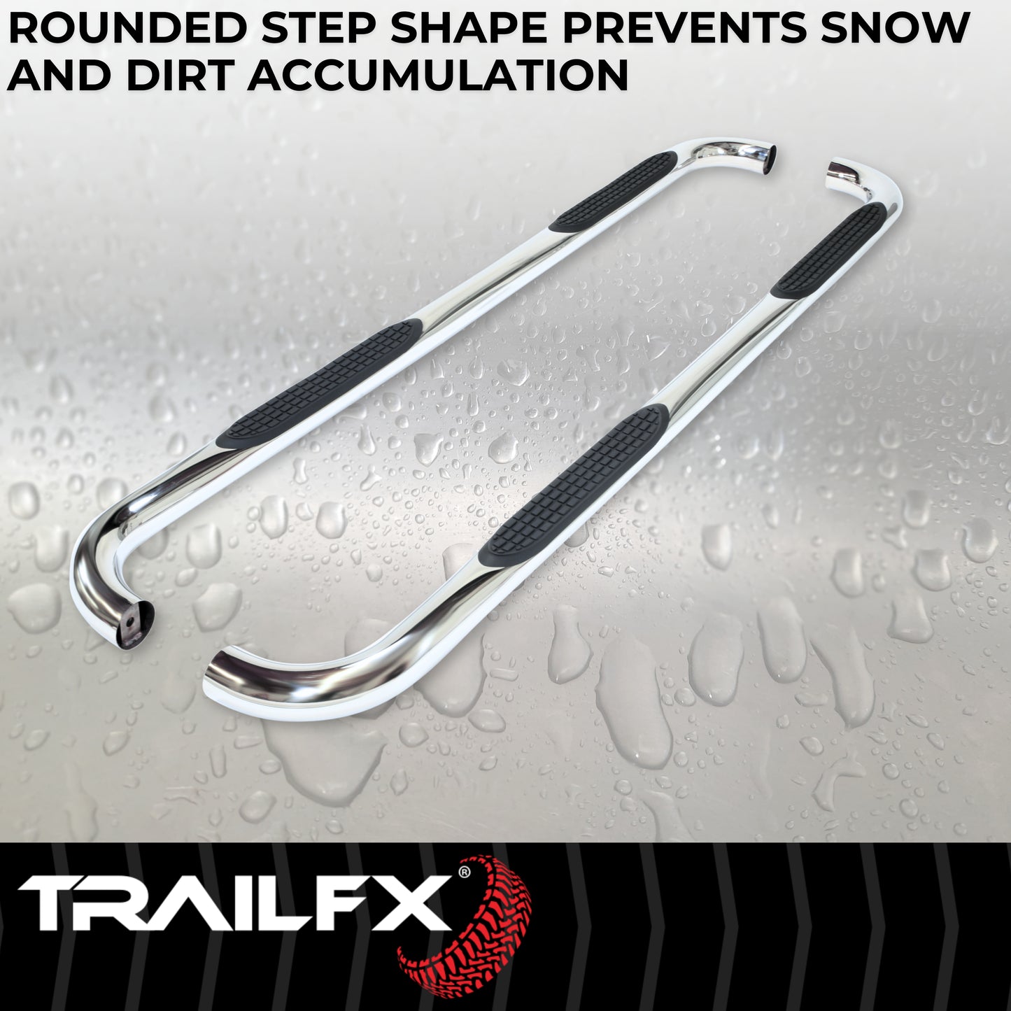 TrailFX 3" Round Bent Step Nerf Bars W/ Step Pads Polished Stainless Steel For Ram 1500 - A0053S