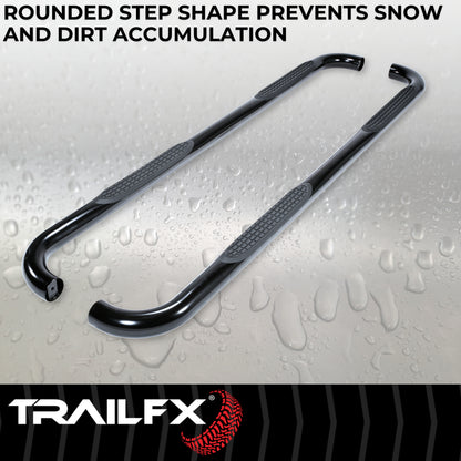 TrailFX 3" Round Bent Step Nerf Bars W/ Step Pads Polished Stainless Steel For Chevrolet/GMC - A0057B