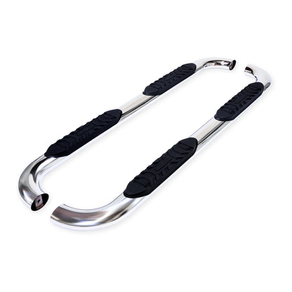 TrailFX 4" Oval Bent Step Nerf Bars W/ Step Pads Polished Stainless Steel For Chevrolet/GMC - A1002S