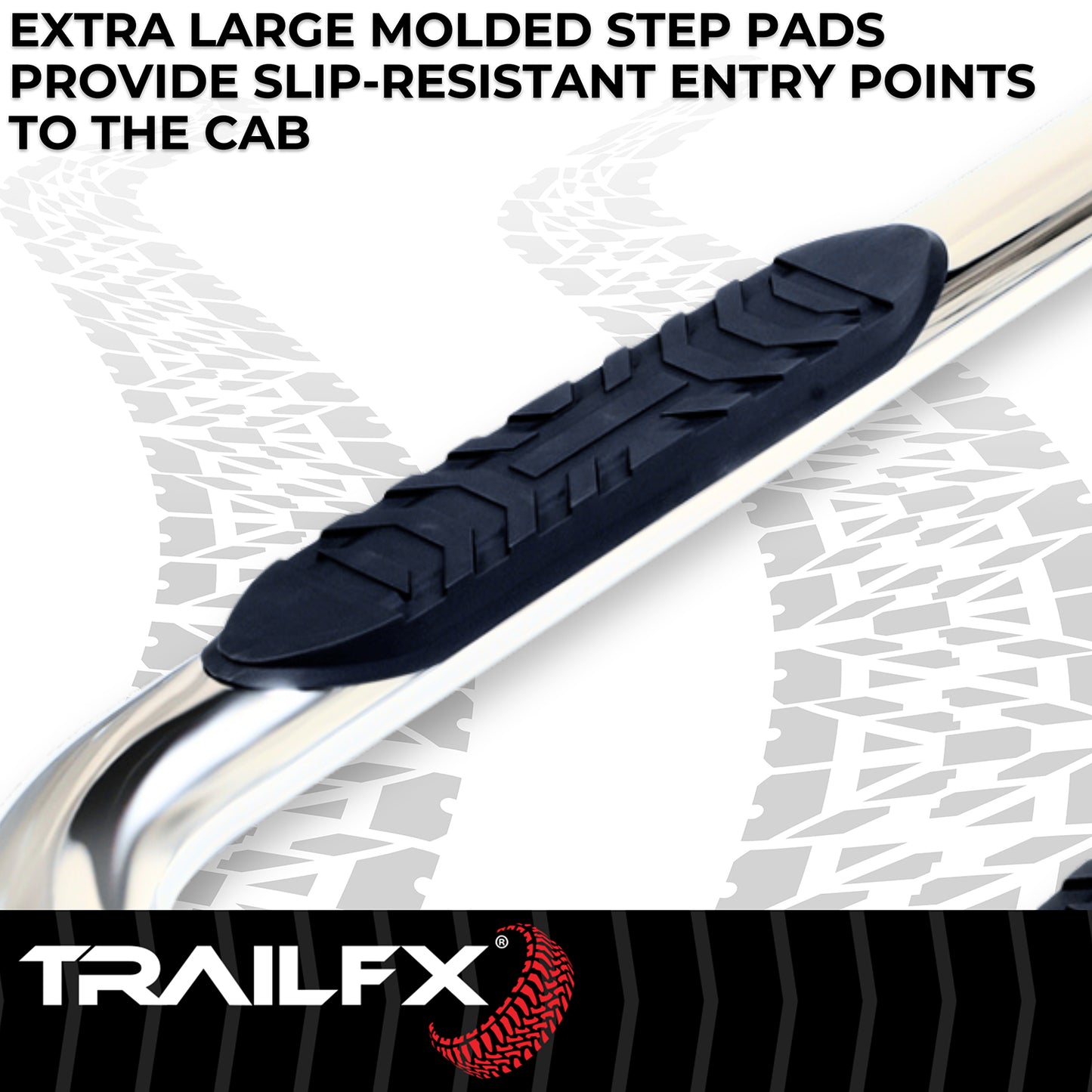 TrailFX 4" Oval Bent Step Nerf Bars W/ Step Pads Polished Stainless Steel For Chevrolet/GMC - A1002S