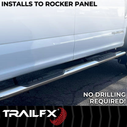 TrailFX 4" Oval Bent Step Nerf Bars W/ Step Pads Polished Stainless Steel For Chevrolet/GMC - A1002S