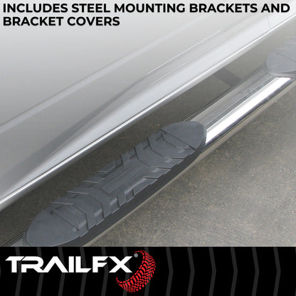 TrailFX 4" Oval Bent Step Nerf Bars W/ Step Pads Polished Stainless Steel For Ford F-150/F-250 Super Duty/F-350 Super Duty - A1004S