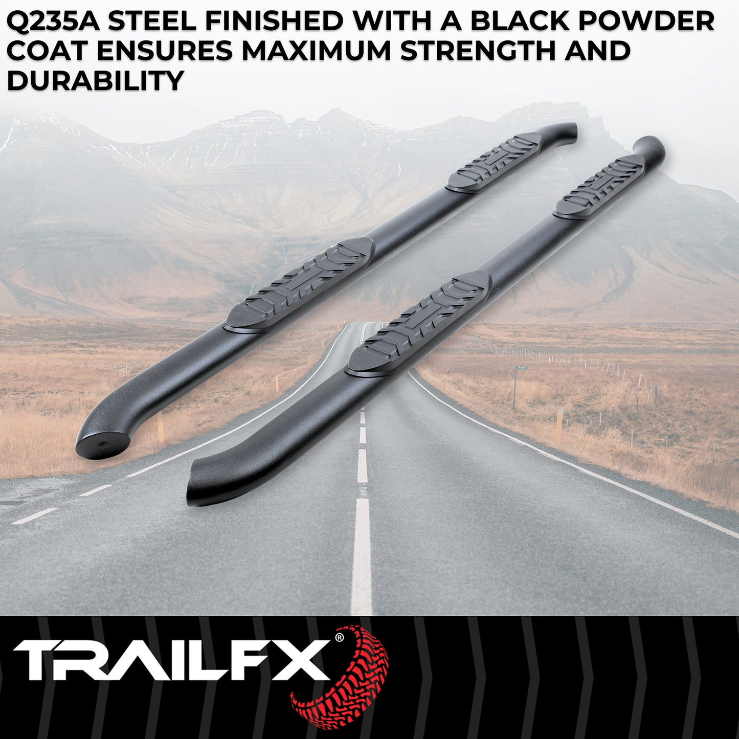 TrailFX 4" Oval Bent Step Nerf Bars W/ Step Pads Black For Ford - A1005B