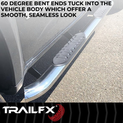 TrailFX 4" Oval Bent Step Nerf Bars W/ Step Pads Polished Stainless Steel For Ford - A1005S