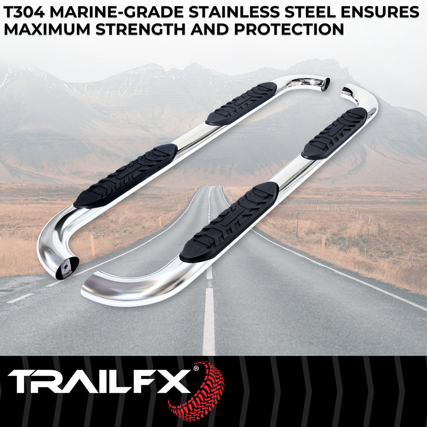 TrailFX 4" Oval Bent Step Nerf Bars W/ Step Pads Polished Stainless Steel For Ram 1500/1500 Classic - A1007S