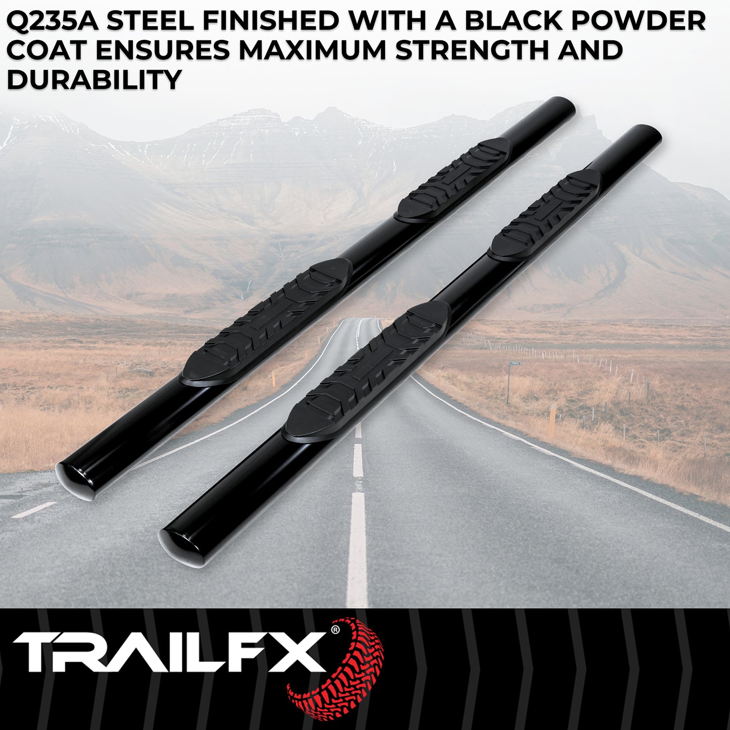 TrailFX 4" Oval Straight Step Nerf Bars W/ Step Pads Black For Toyota Tundra - A1517B