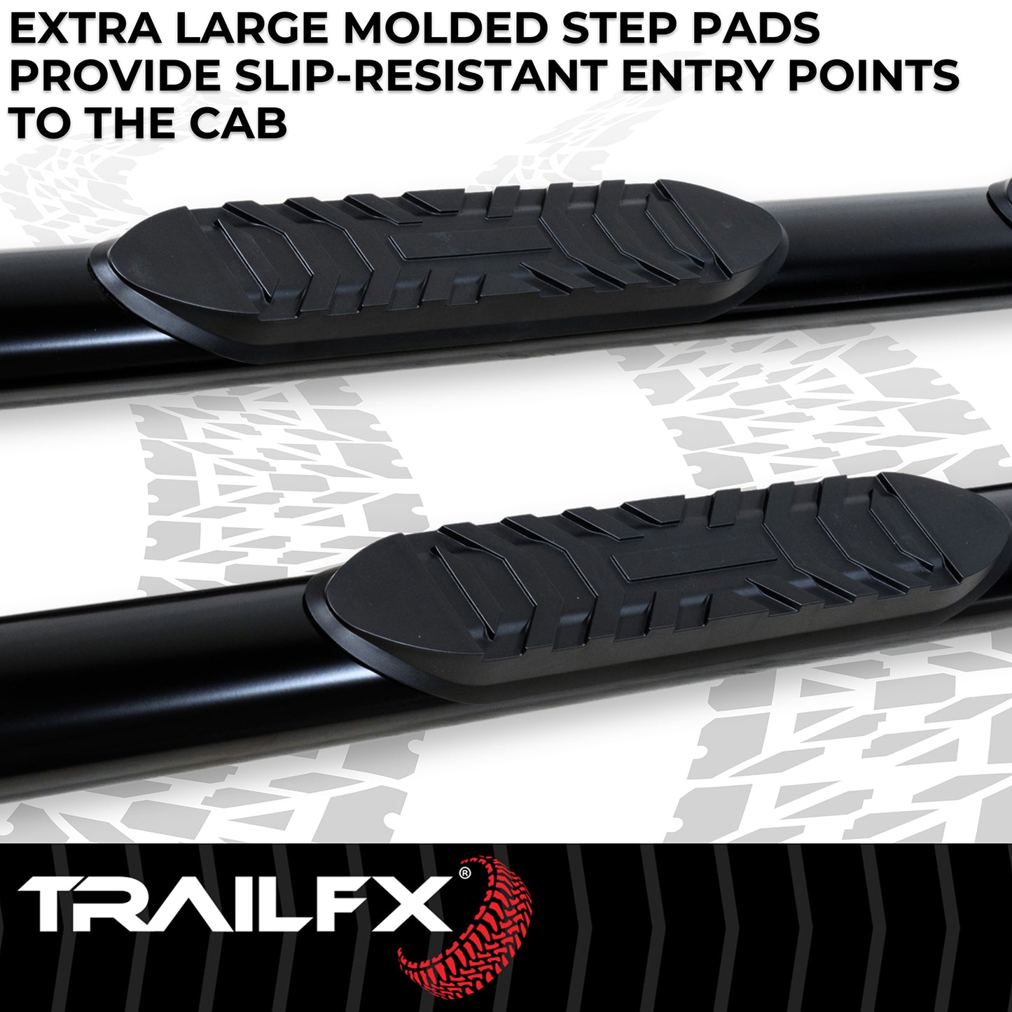 TrailFX 4" Oval Straight Step Nerf Bars W/ Step Pads Black For Toyota Tundra - A1517B