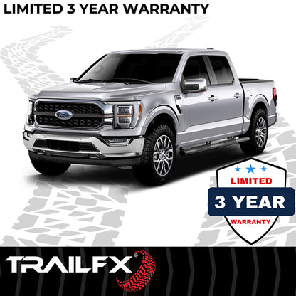 TrailFX 4" Oval Straight Step Nerf Bars W/ Step Pads Black For Ford F-150 - A1525B