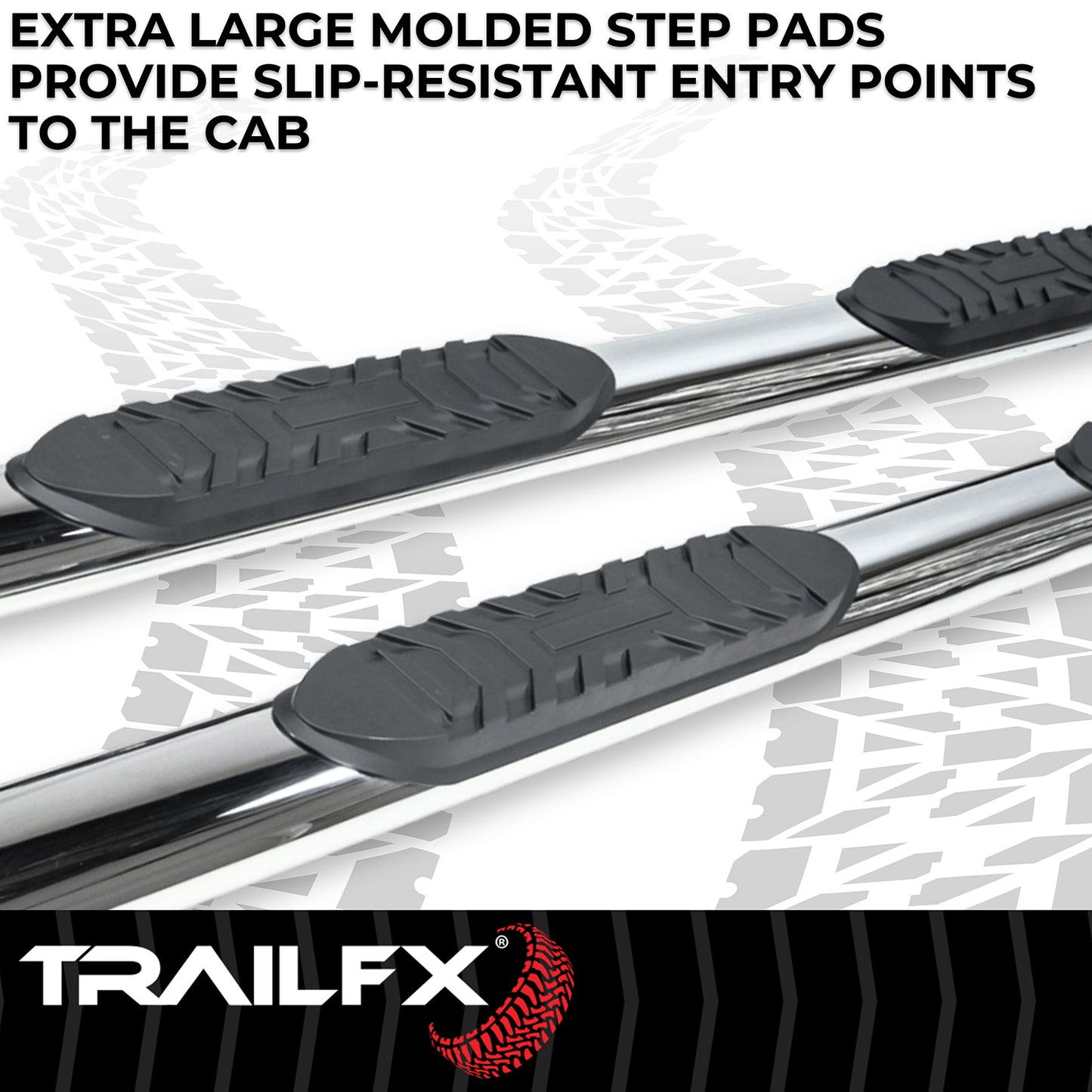 TrailFX 4" Oval Straight Step Nerf Bars W/ Step Pads Polished Stainless Steel For Ford F-150 - A1525S