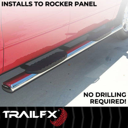 TrailFX 4" Oval Straight Step Nerf Bars W/ Step Pads Polished Stainless Steel For Chevrolet/GMC - A1528S
