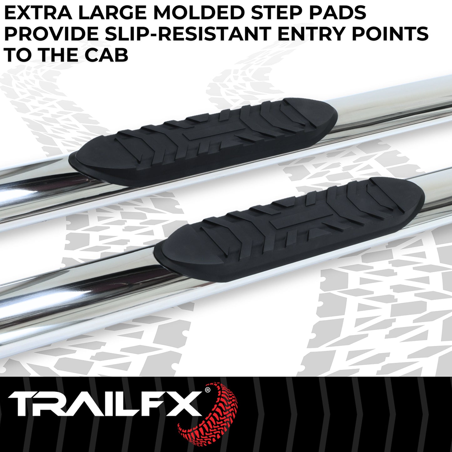 TrailFX 4" Oval Straight Step Nerf Bars W/ Step Pads Polished Stainless Steel For Ford - A1530S