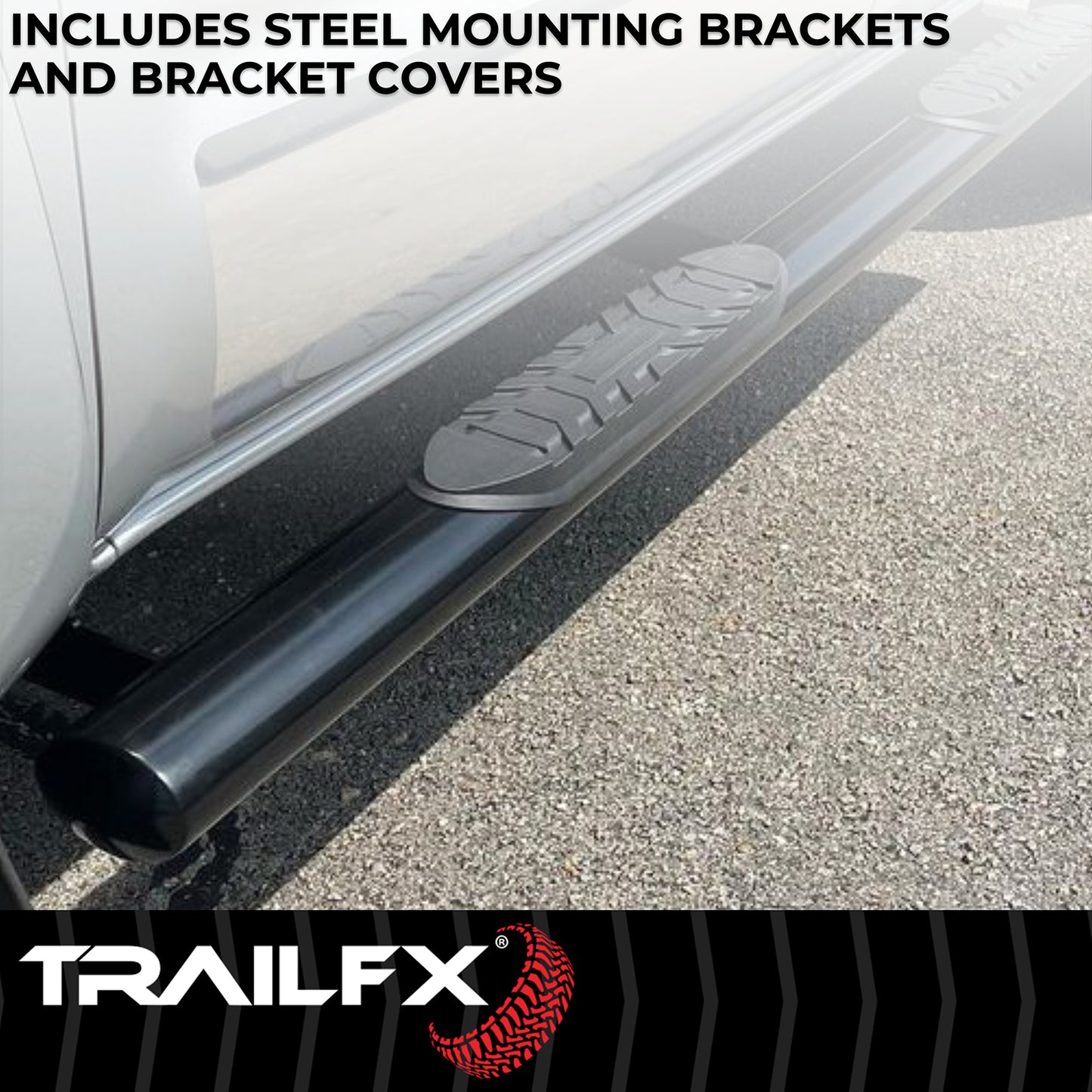 TrailFX 4" Oval Straight Step Nerf Bars W/ Step Pads Black For GM Colorado/Canyon - A1533B