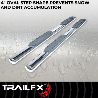 TrailFX 4" Oval Straight Step Nerf Bars W/ Step Pads Polished Stainless Steel For GM Colorado/Canyon - A1533S