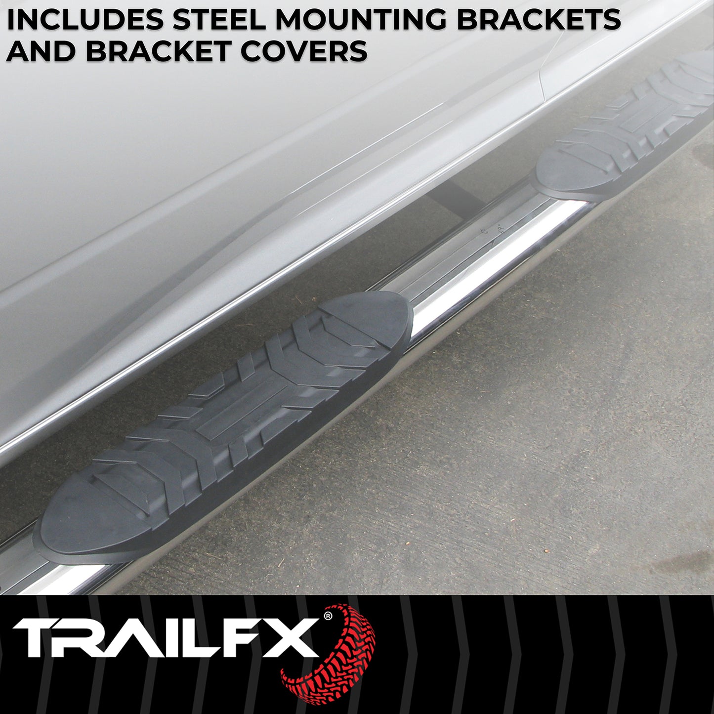 TrailFX 4" Oval Straight Step Nerf Bars W/ Step Pads Polished Stainless Steel For GM Colorado/Canyon - A1533S