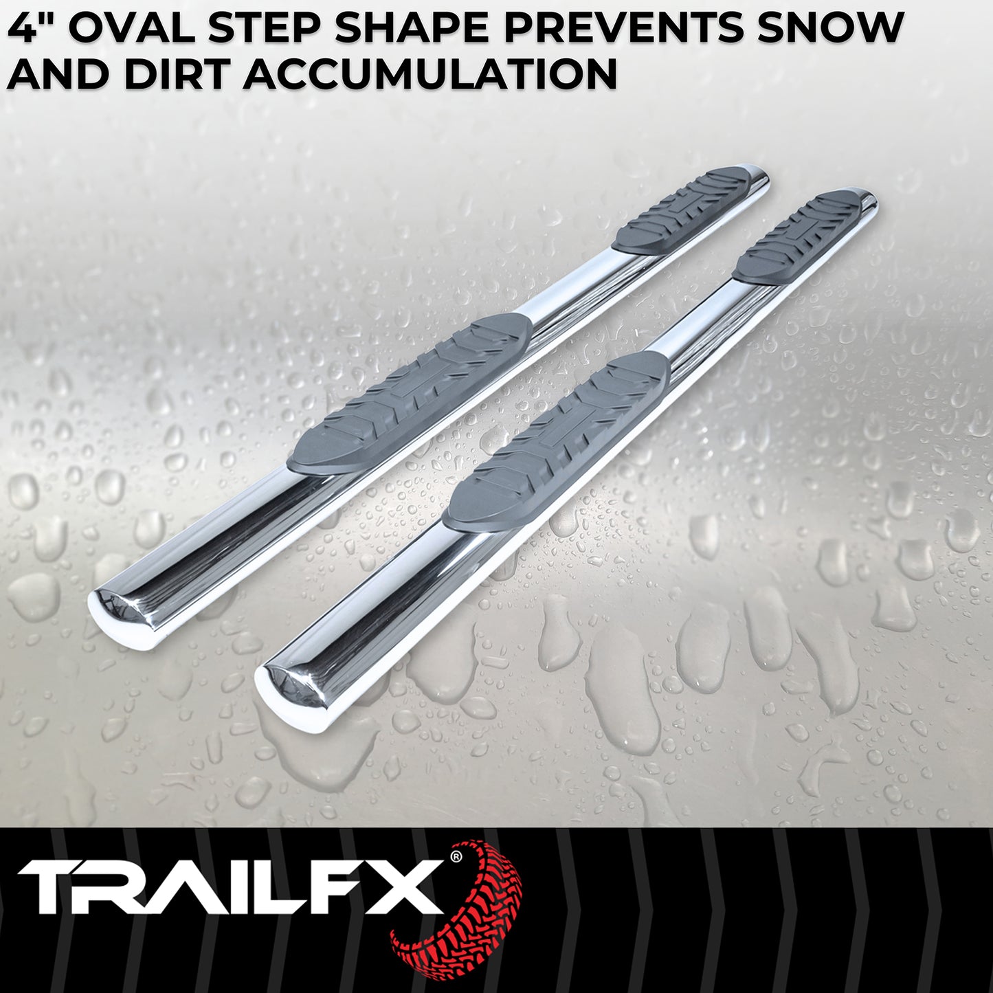 TrailFX 4" Oval Straight Step Nerf Bars W/ Step Pads Polished Stainless Steel For Ram 1500/1500 Classic - A1536S