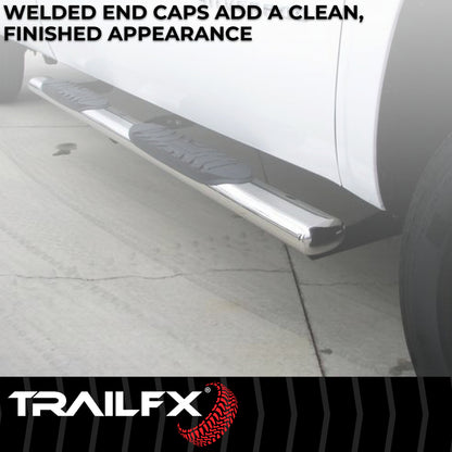 TrailFX 4" Oval Straight Step Nerf Bars W/ Step Pads Polished Stainless Steel For Honda Ridgeline - A1541S