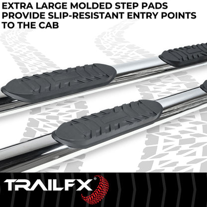 TrailFX 4" Oval Straight Tube Step Nerf Bars W/ Step Pads Polished Stainless Steel For Ram 1500 - A1543S