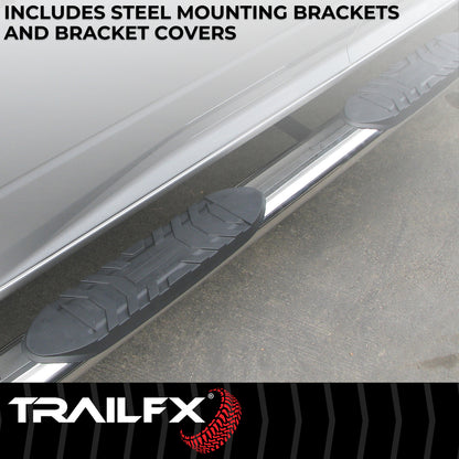 TrailFX 4" Oval Straight Tube Step Nerf Bars W/ Step Pads Polished Stainless Steel For Ram 1500 - A1543S
