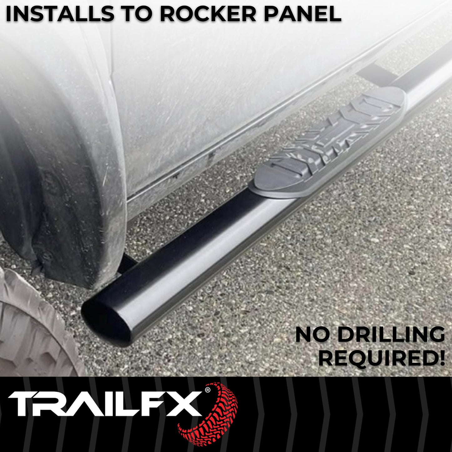 TrailFX 4" Oval Straight Step Nerf Bars W/ Step Pads Black For Nissan TITAN - A1544B