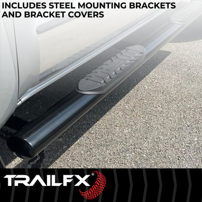 TrailFX 4" Oval Straight Step Nerf Bars W/ Step Pads Black For Chevrolet/GMC - A1547B