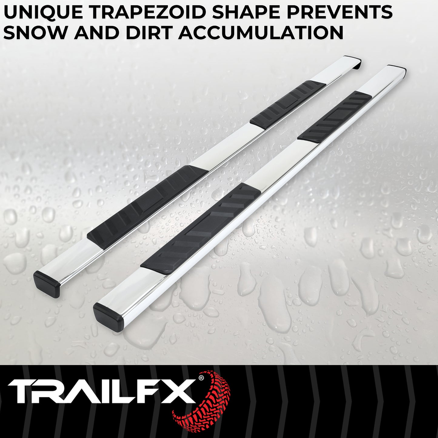 TrailFX 4" Trapezoidal Straight Step Nerf Bars W/ Step Pads Polished Stainless Steel For Chevrolet/GMC - A4001S