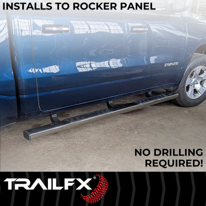 TrailFX 4" Trapezoidal Straight Step Nerf Bars W/ Step Pads Polished Stainless Steel For Chevrolet/GMC - A4001S