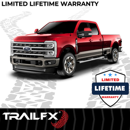 TrailFX 4" Trapezoidal Straight Step Nerf Bars W/ Step Pads Polished Stainless Steel For Ford F-150/F-250 Super Duty/F-350 Super Duty - A4003S