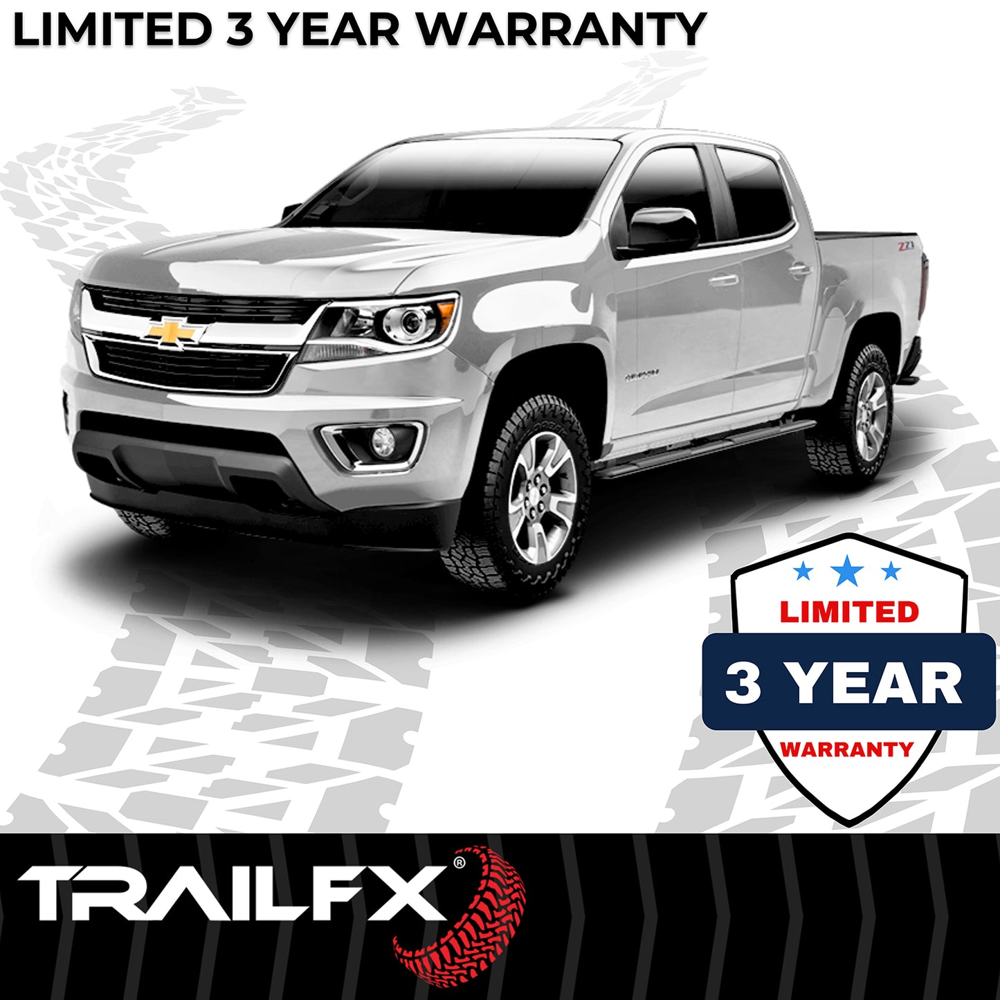 TrailFX 4" Trapezoidal Straight Step Nerf Bars W/ Step Pads Black For GM Colorado/Canyon - A4009B