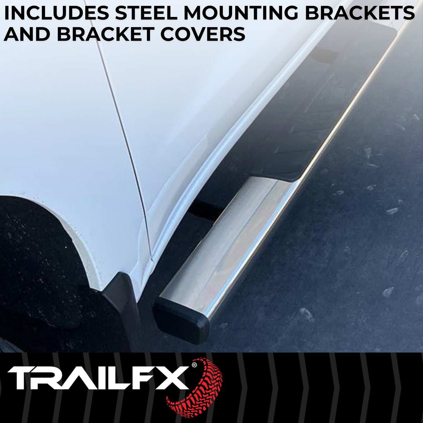 TrailFX 4" Trapezoidal Straight Step Nerf Bars W/ Step Pads Polished Stainless Steel For GM Colorado/Canyon - A4009S