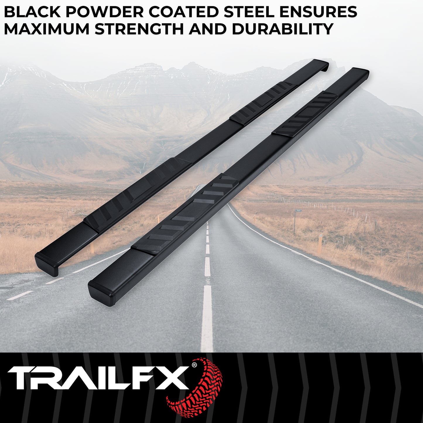 TrailFX 4" Trapezoidal Straight Step Nerf Bars W/ Step Pads Black For GM Colorado/Canyon - A4010B