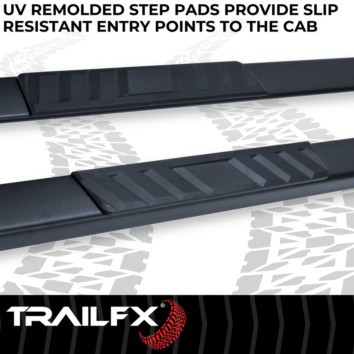 TrailFX 4" Trapezoidal Straight Step Nerf Bars W/ Step Pads Black For Ram 1500/1500 Classic - A4011B