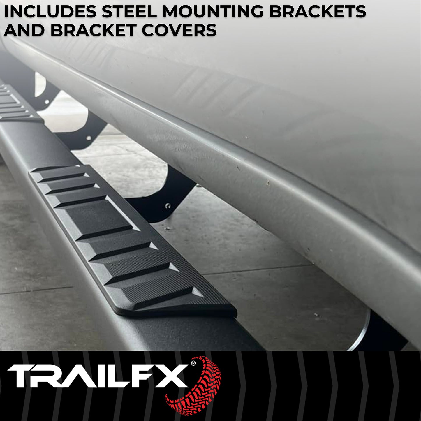 TrailFX 4" Trapezoidal Straight Step Nerf Bars W/ Step Pads Black For Ram 1500/1500 Classic - A4011B