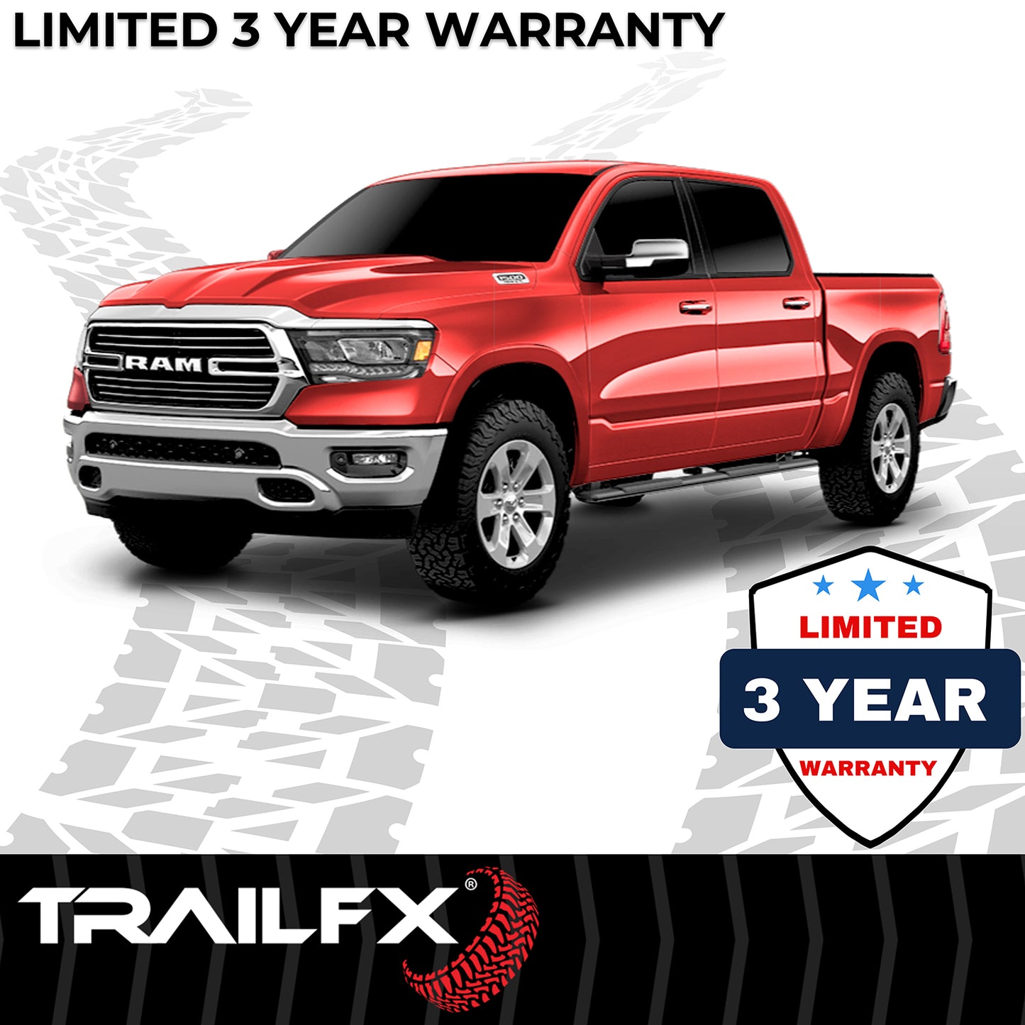 TrailFX 4" Trapezoidal Straight Step Nerf Bars W/ Step Pads Black For Ram 1500/1500 Classic - A4011B