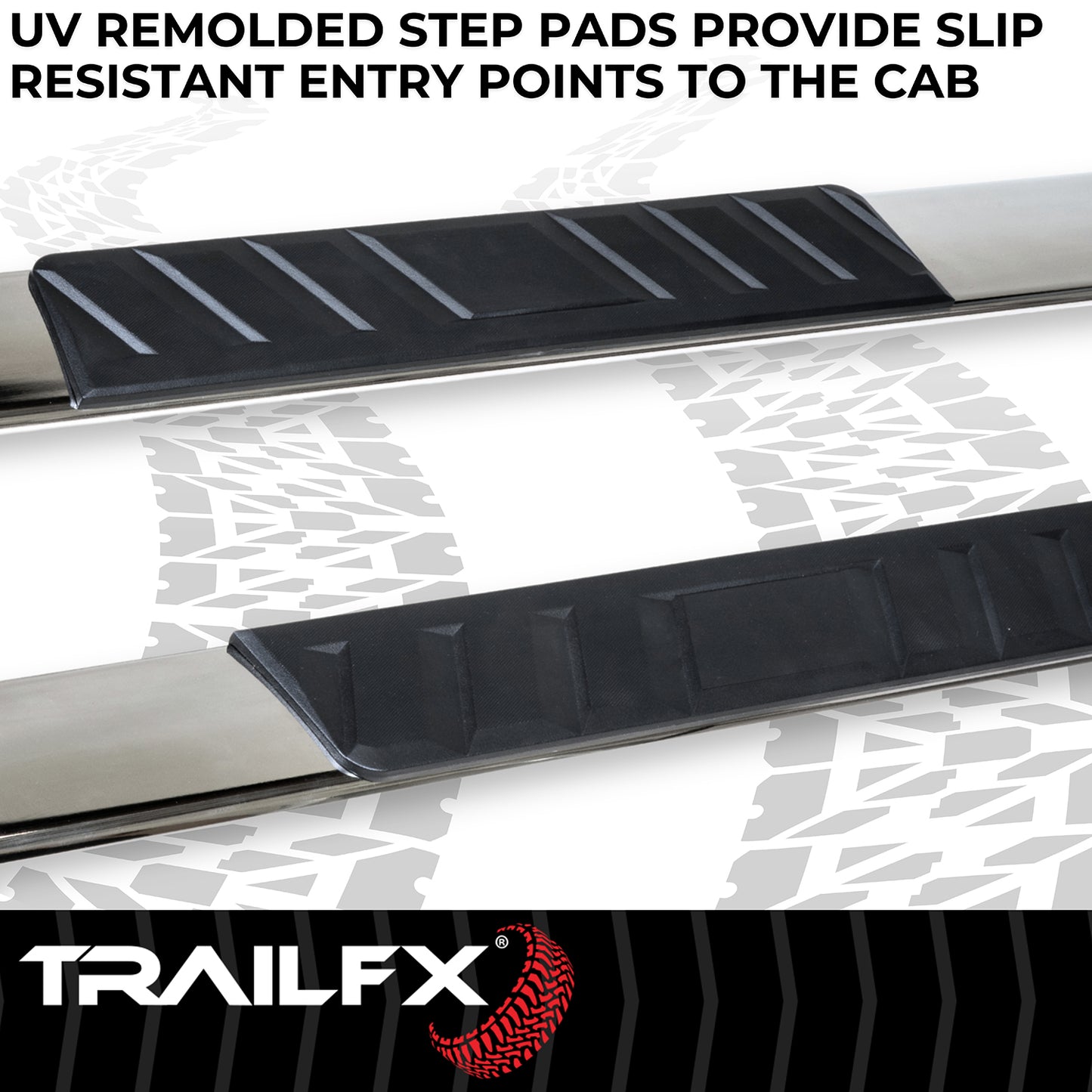 TrailFX 4" Trapezoidal Straight Step Nerf Bars W/ Step Pads Polished Stainless Steel For Ram 1500 - A4016S