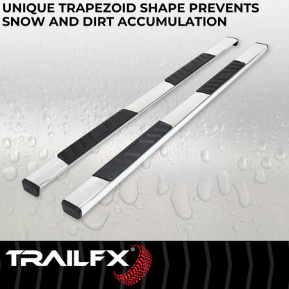 TrailFX 4" Trapezoidal Straight Step Nerf Bars W/ Step Pads Polished Stainless Steel For Ram 1500 - A4016S