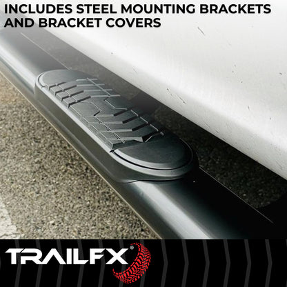 TrailFX 5" Oval Straight Step Nerf Bars W/ Step Pads Black For Chevrolet/GMC - A7001B
