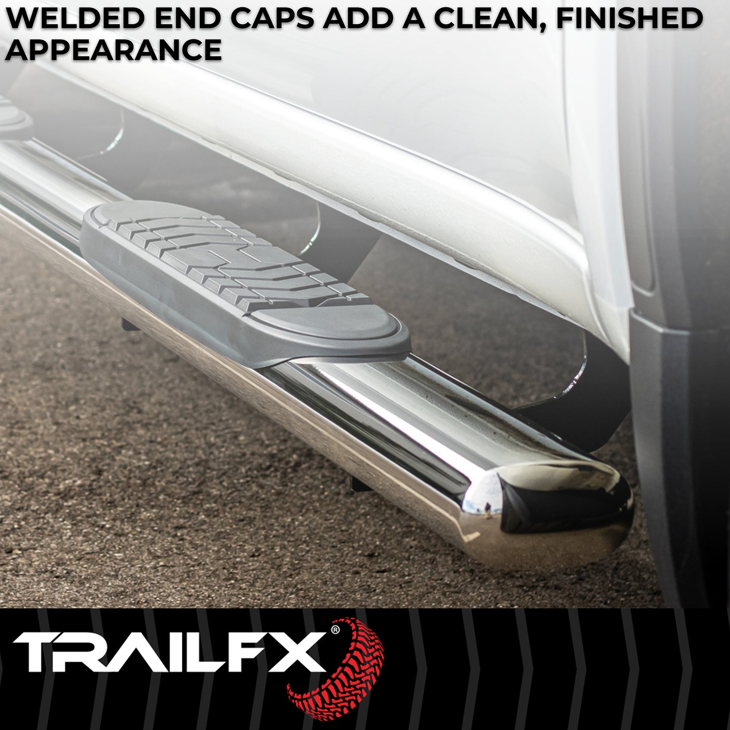 TrailFX 5" Oval Straight Step Nerf Bars W/ Step Pads Polished Stainless Steel For Chevrolet/GMC - A7002S