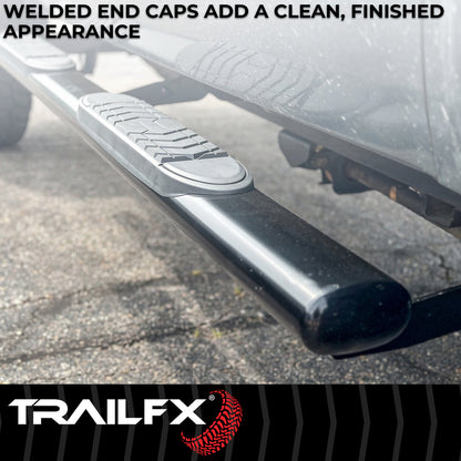 TrailFX 5" Oval Straight Step Nerf Bars W/ Step Pads Black For Toyota Tundra - A7011B